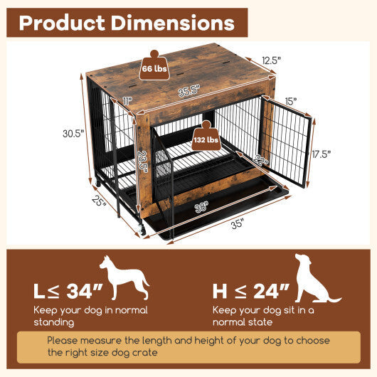 Industrial Dog Kennel with Flip-up Top 3 Lockable Doors and Removable Tray-Rustic Brown