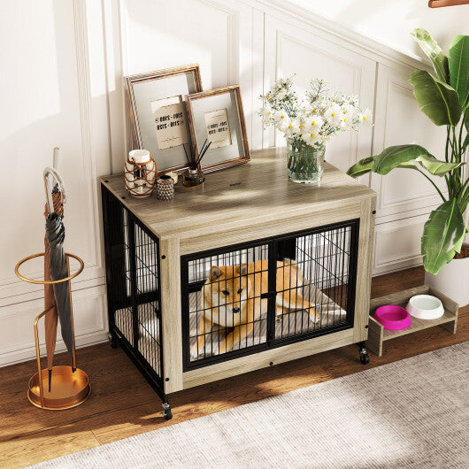 Industrial Dog Kennel with Flip-up Top 3 Lockable Doors and Removable Tray-Rustic Brown