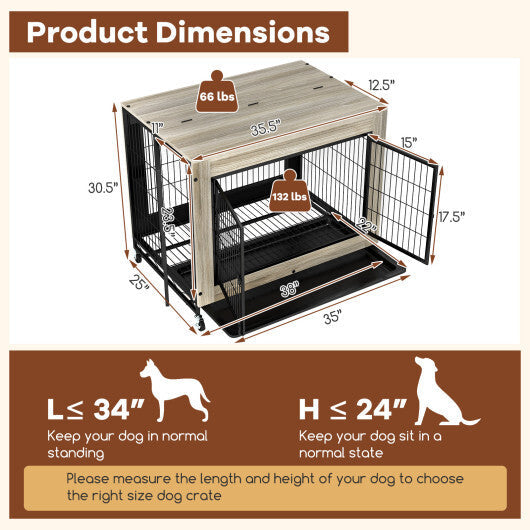 Industrial Dog Kennel with Flip-up Top 3 Lockable Doors and Removable Tray-Rustic Brown