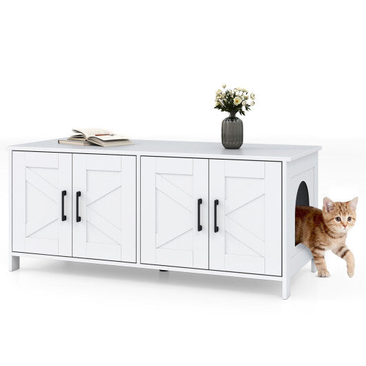 Cat Litter Box Enclosure for 2 Cats Modern Kitty Litter Box Furniture Hidden-White