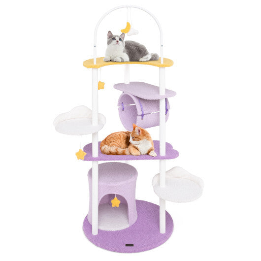 62 Inches Large Cat Tower with Metal Frame and Jumping Platforms-Purple