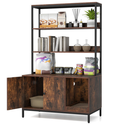 57 Inches Cat Litter Box Enclosure with Storage and Removable Scratcher-Coffee