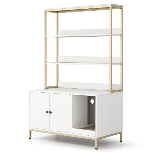 57 Inches Cat Litter Box Enclosure with Storage and Removable Scratcher-Coffee