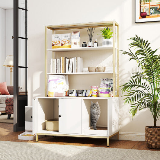 57 Inches Cat Litter Box Enclosure with Storage and Removable Scratcher-Coffee