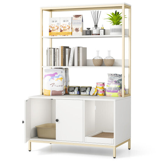 57 Inches Cat Litter Box Enclosure with Storage and Removable Scratcher-Coffee