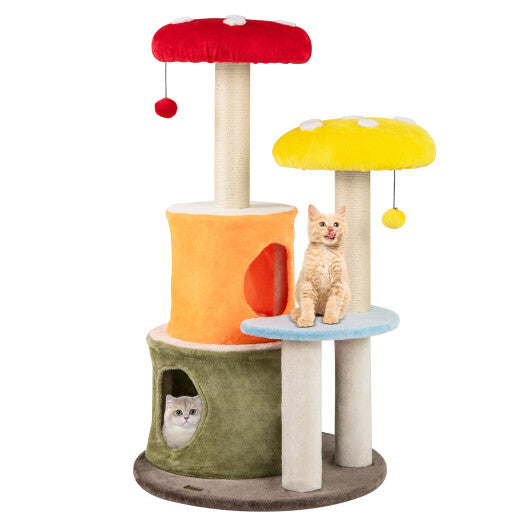 43 Inch Tall Cat Tree Cute with 2 Condos and Padded Platforms-Multicolor