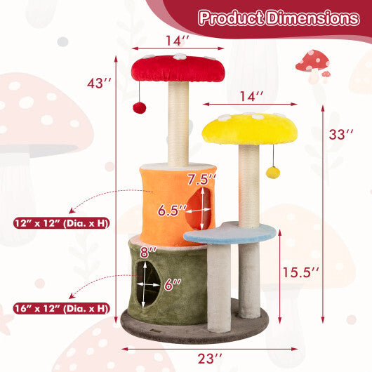 43 Inch Tall Cat Tree Cute with 2 Condos and Padded Platforms-Multicolor