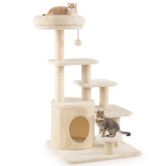 40 Inch Multi-level Cat Tower with Condo and Dangling Jingle Ball-Gray