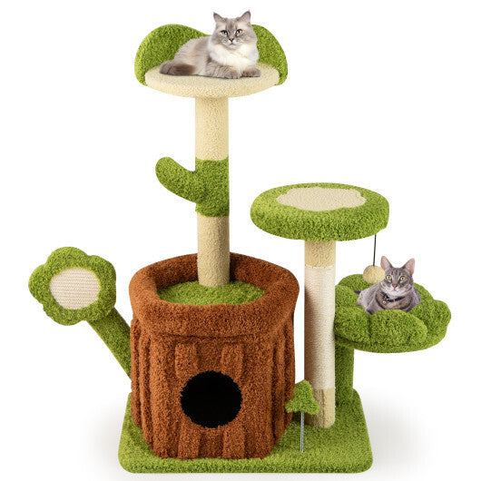 Cute Cat Tree Indoor Pet Jungle Activity Center-Green - Color: Green