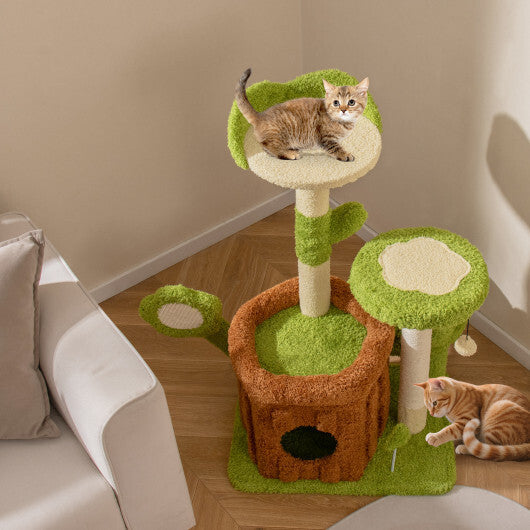 Cute Cat Tree Indoor Pet Jungle Activity Center-Green - Color: Green