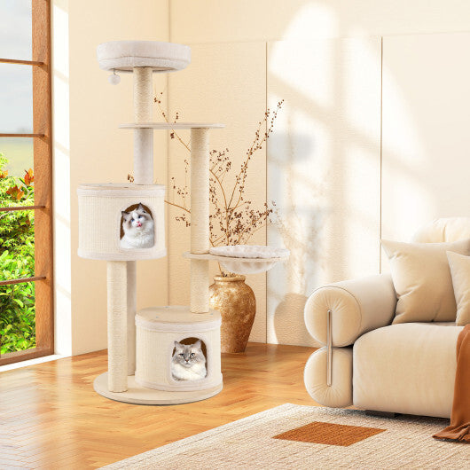 Wooden Kitten Tower with Sisal Scratching Posts and 2 Condos-Natural