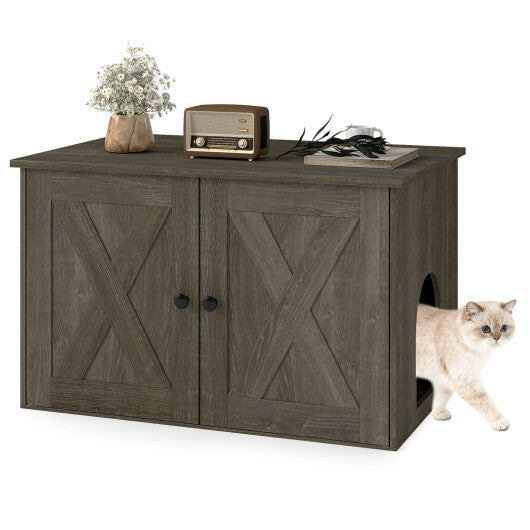 Hidden Cat Litter Box Enclosure Furniture with Divider-Oak