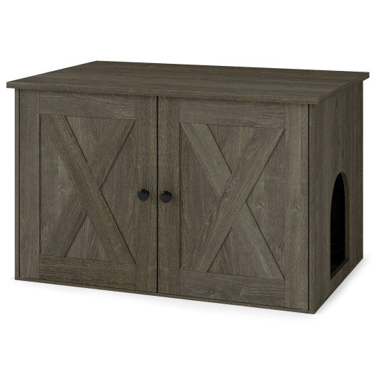 Hidden Cat Litter Box Enclosure Furniture with Divider-Oak