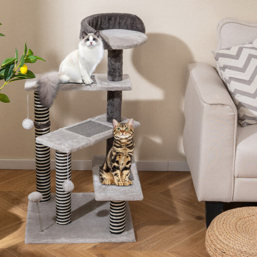 93 CM Tall Cat Tree Kitten Tower with Sisal and Jute Scratching Posts-Gray