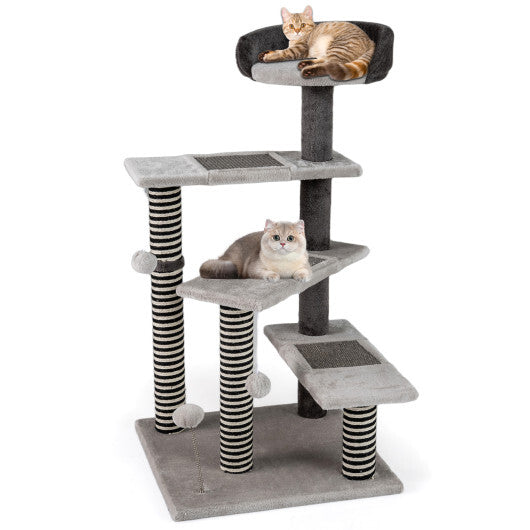 93 CM Tall Cat Tree Kitten Tower with Sisal and Jute Scratching Posts-Gray