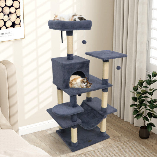 58" Multi-Level Cat Tree Soft Plush Cat Tower with Padded Top Perch-Grey