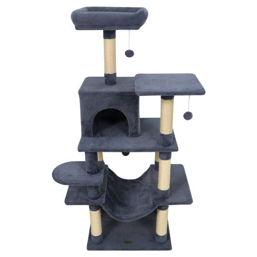 58" Multi-Level Cat Tree Soft Plush Cat Tower with Padded Top Perch-Grey