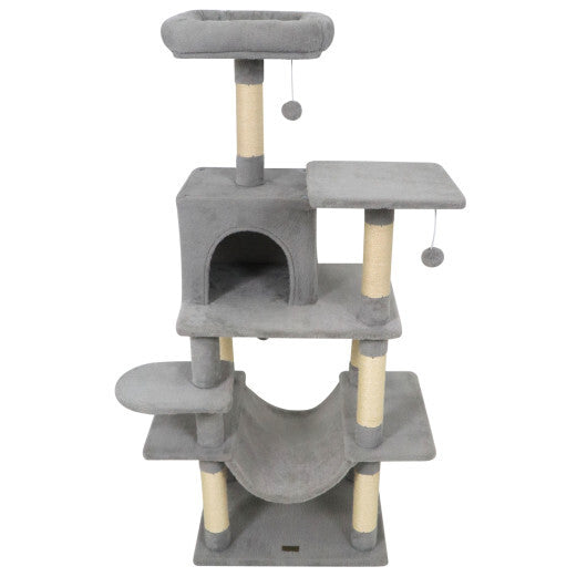 58" Multi-Level Cat Tree Soft Plush Cat Tower with Padded Top Perch-Grey