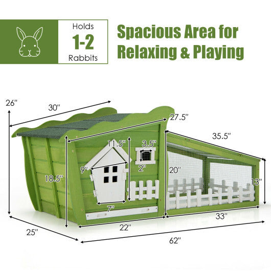 62 Inch Wooden Rabbit Hutch with Pull Out Tray-Red