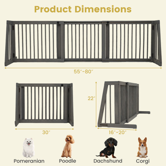 Folding Adjustable Free Standing 3 Panel Wood Fence
