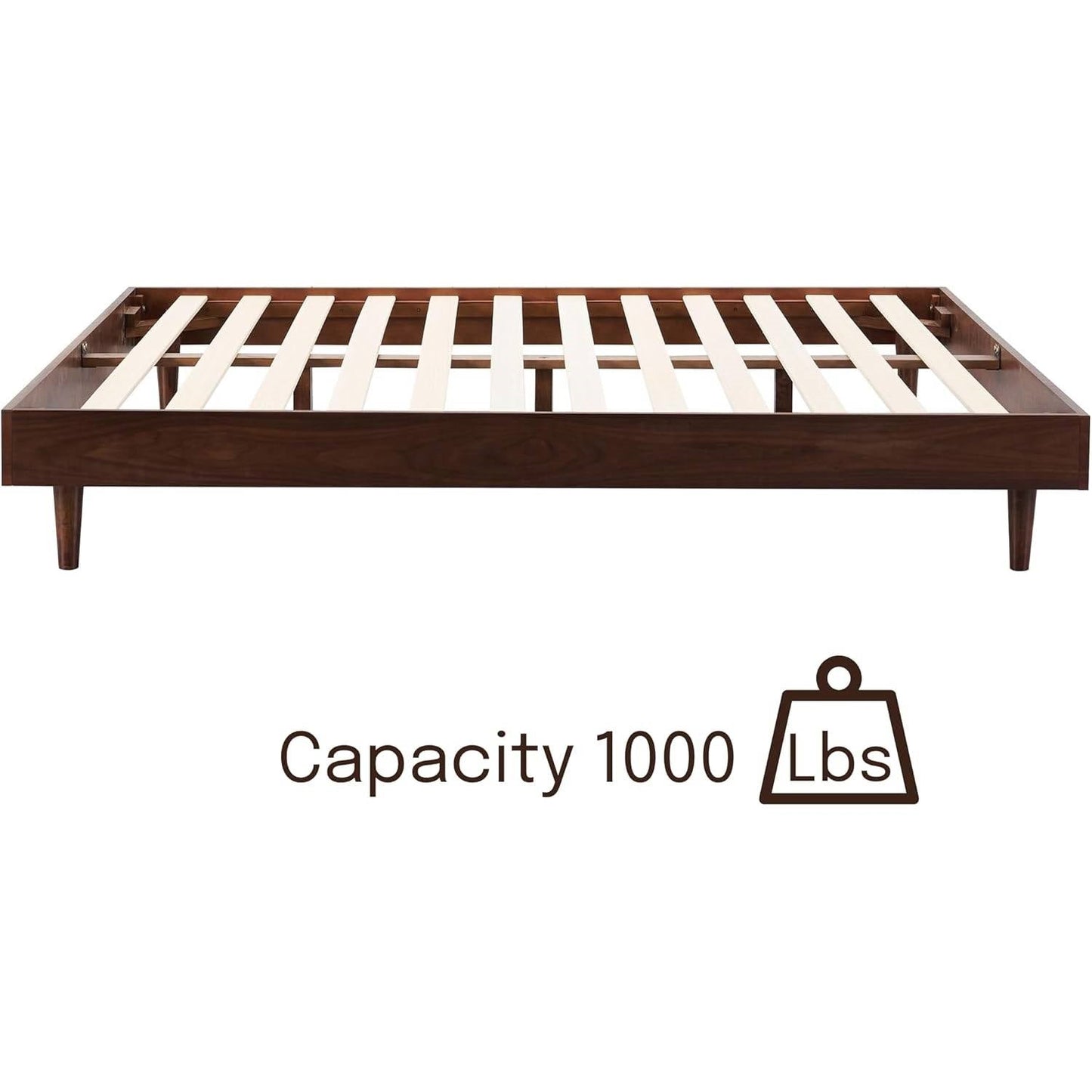 Queen size Mid-Century Modern Platform Bed Frame in Dark Brown Wood Finish