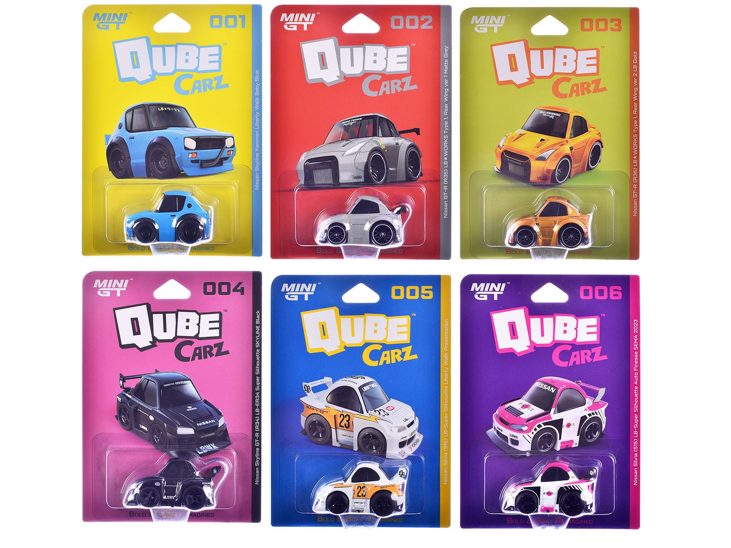 "QubeCarz" Series #1 Set of 6 pieces 1/64 Diecast Model Cars by Mini GT