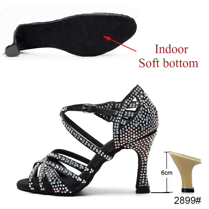Latin Dance Shoes Ladies Salsa Tango Sneakers Training Dance Shoes High Heel Sandals Summer Square Dance Shoes Bronze Black