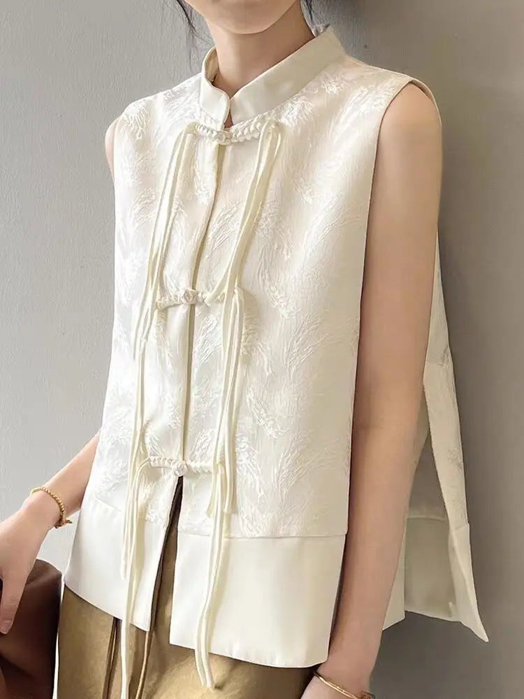 2026 spring new chinese new style plate buckle waistcoat jacket jacquard stand collar sleeveless retro women cheongsam waistcoat