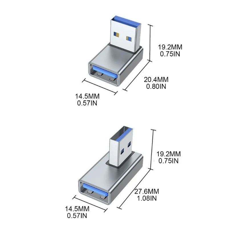 90 Degree Left Right Up Down Angled USB 3.0 A Male to Female Extension Connector Adapter for Laptop PC USB Chargers Converter