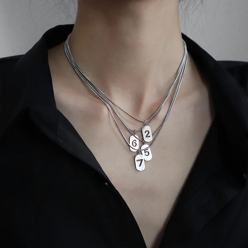 Stainless Steel Angel Number Necklace 0 1 2 3 4 5 6 7 8 9 Rectangle For Women Men Hollow Lucky Number Chain Necklaces Jewelry