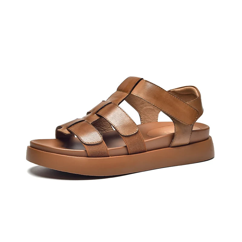 BeauToday Summer Gladiator Sandals Women Calfskin Leather Open Toe T-bar Strap Hook & Loop  Summer Ladies Shoes Handmade 07130