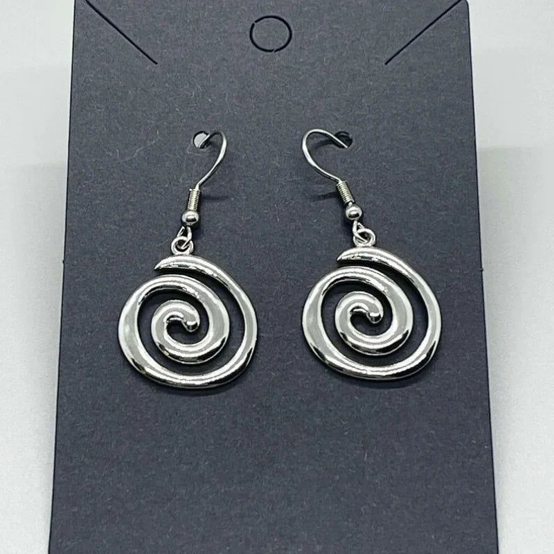 Stainless Steel Spiral Earrings Hypoallergenic Non Tarnish Silvery Swirl Vortex Charm Jewelry Gifts For Her ~ Fun Fashion