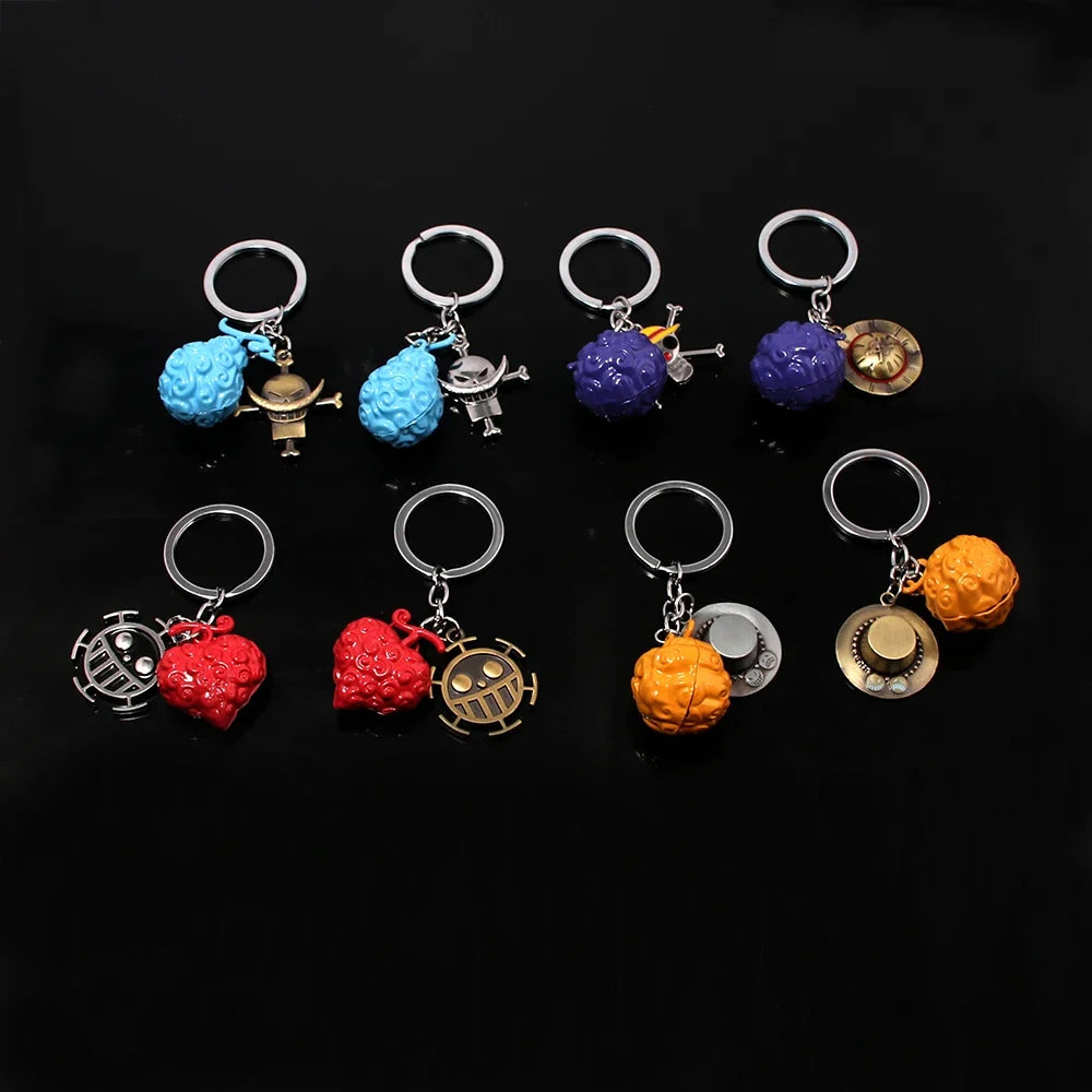 One Piece Luffy Straw Hat Keychain Rotatable Zoro Skull Metal Pendant Role-Playing Decorative Accessories Fan Jewelry Gift