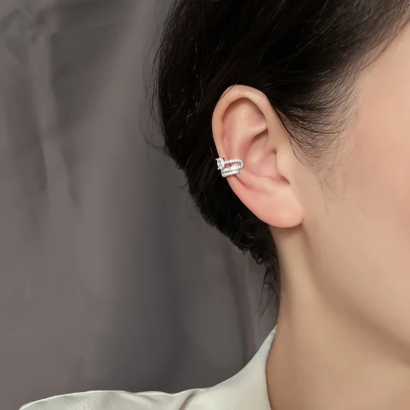 Silver Color Zirconia Pearl Clip On Earrings for Women Geometric Ear Cuff Without Piercing Girl Jewelry Gifts