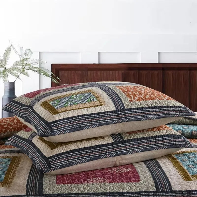 Vintage Patchwork Cotton Quilt Set 3PCS King/Queen - All-Season Thin Comforter Bedspread,Breathable Quilted Coverlet Bedding