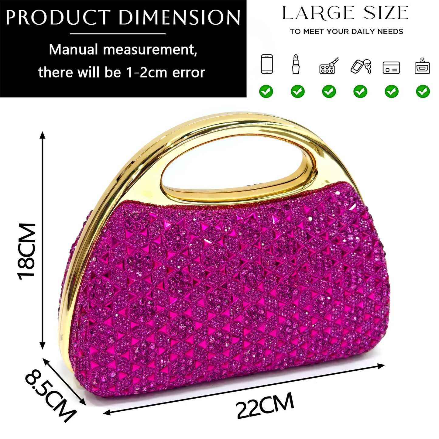 Elegant Italian Women’s Fuchsia Rhinestone Peep-Toe High Heel Sandals and Matching Bag Set – Perfect for Weddings and Parties