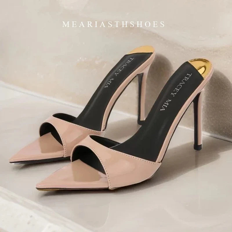 12/10cm pointed Open Toe High Heel Shoes Woman Summer OutsideSlipper Party Stiletto Luxury Designer Patent Leather Women Sandals