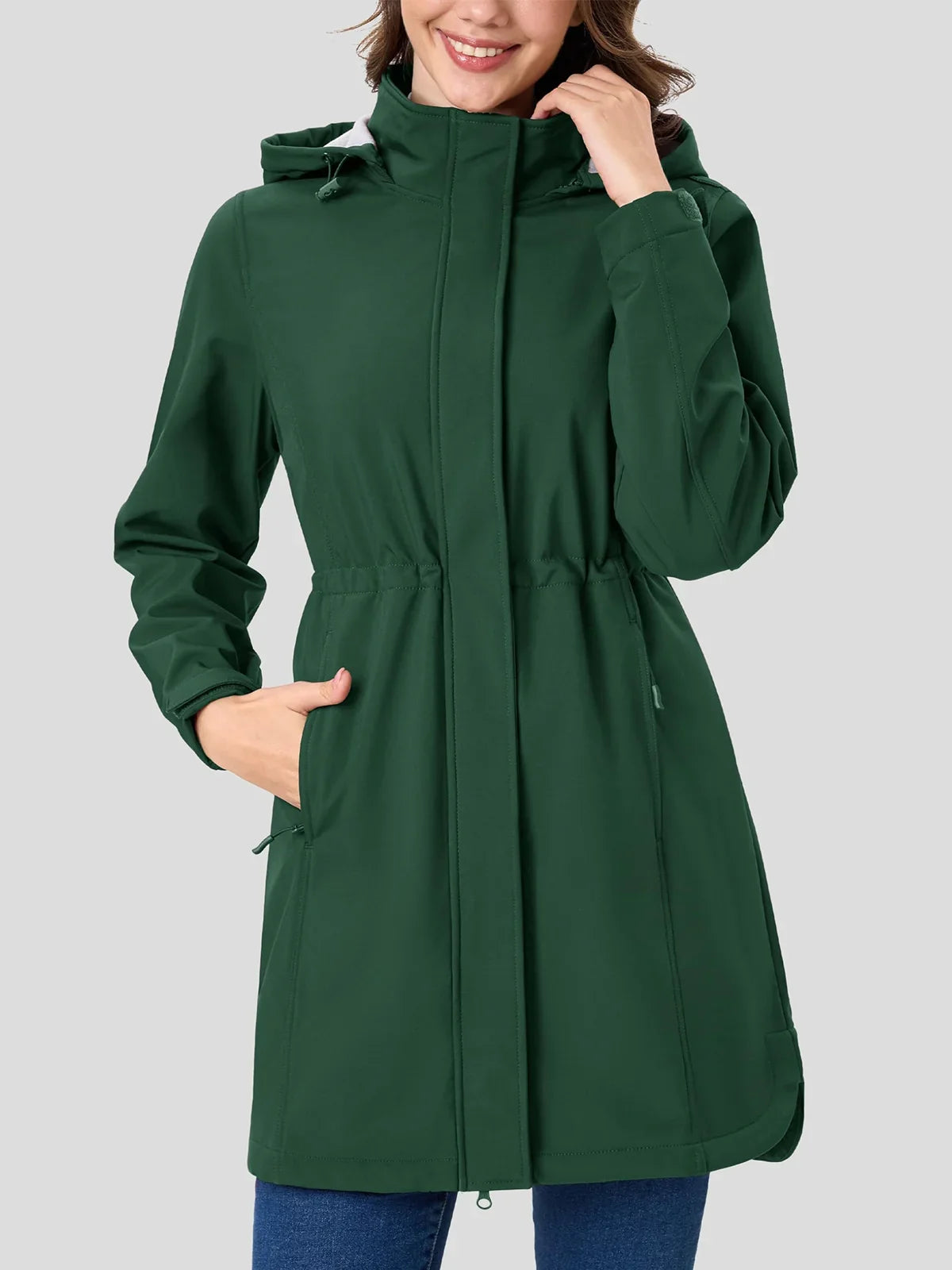 TACVASEN Women's Long Hooded Jacket Fleece Lined Softshell Jacket Waterproof Windproof Hiking Jacket Rain Coat Windbreaker Parka