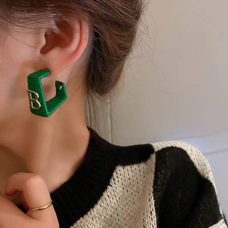 28 Colors Zebra Pu Leather Square Hoop Earrings For Women Fashion Jewelry Letter Alphabet Geometric Stripe Pendientes Mujer