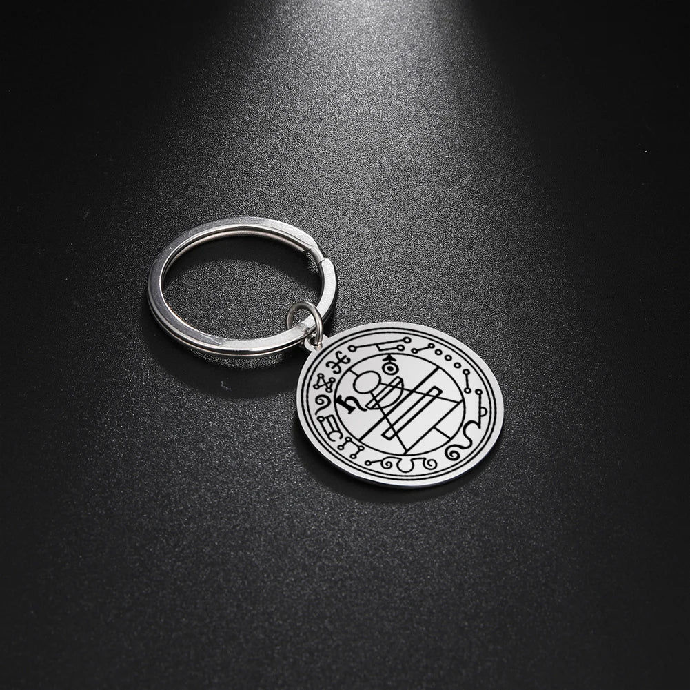 Dawapara Protection Secret Seal of Solomon Pendant Keychain Witchcraft Hexagram Wealth Fortune Amulet Stainless Steel Jewelry