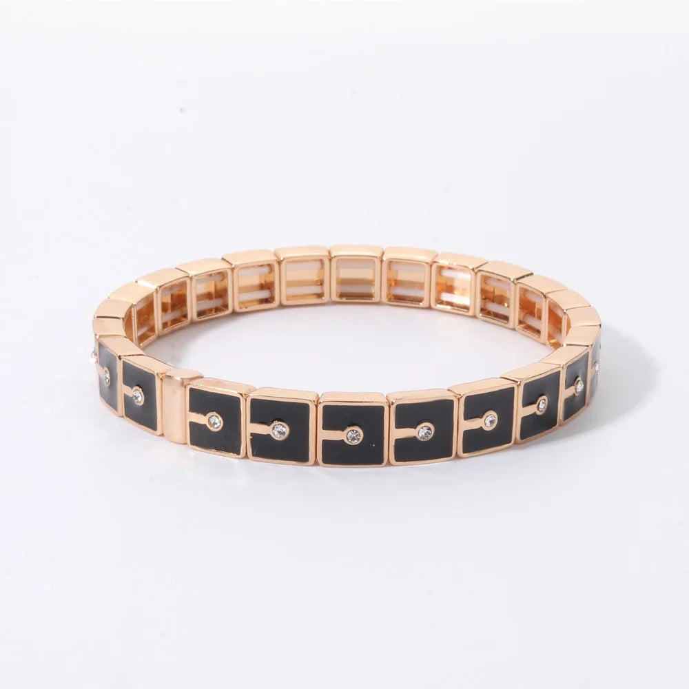 2026 New Black Gold Color Beaded Bangle for Women and Men Handmade Elastic hand Wrist Bracelets