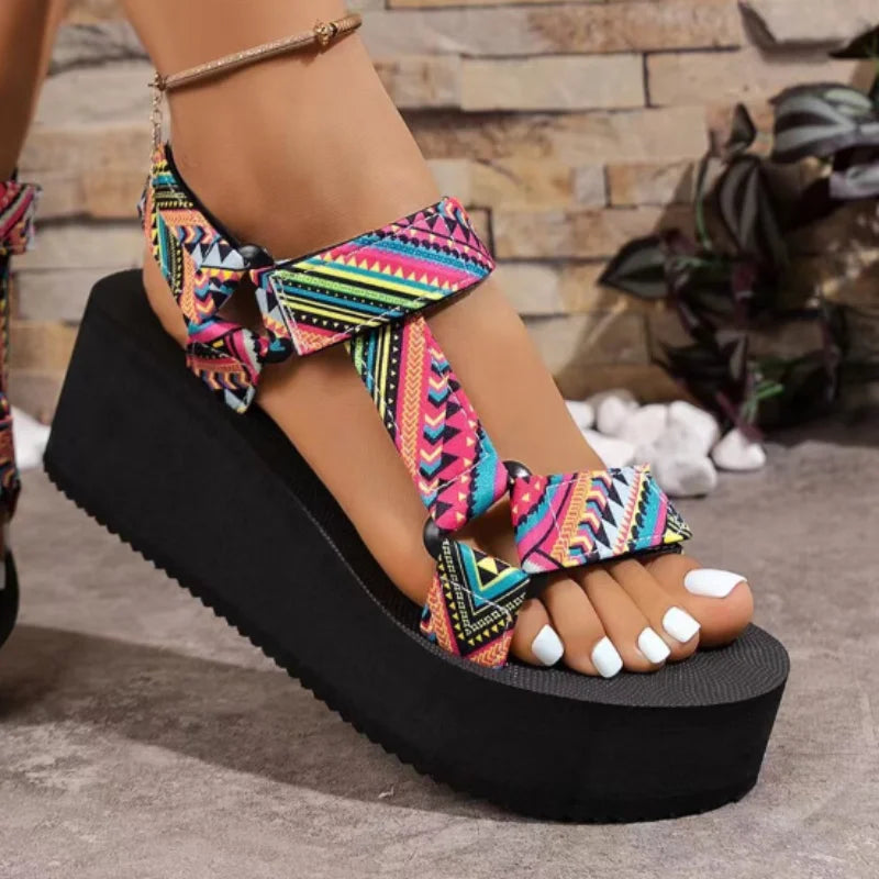 Ladies new summer thick soled shoes Women comfort cloth Sandals Beach Set Foot Sandals exposed toe Light Casual Slippers Zapatos