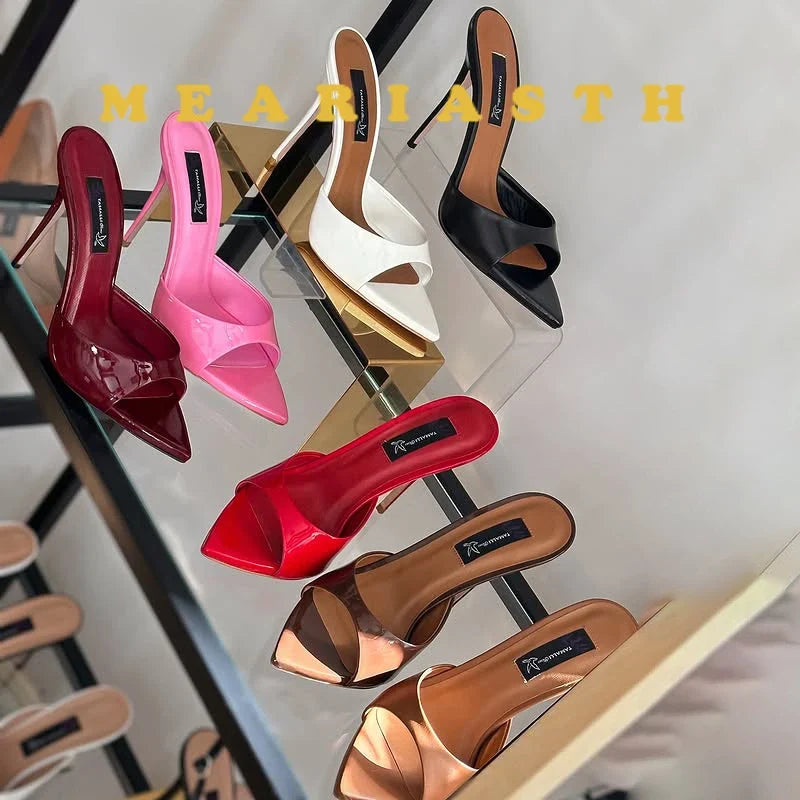 12/10cm pointed Open Toe High Heel Shoes Woman Summer OutsideSlipper Party Stiletto Luxury Designer Patent Leather Women Sandals
