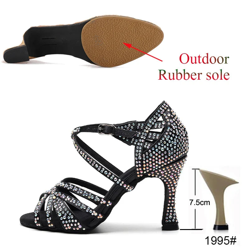 Latin Dance Shoes Ladies Salsa Tango Sneakers Training Dance Shoes High Heel Sandals Summer Square Dance Shoes Bronze Black