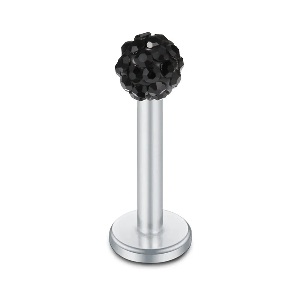 WKOUD 16G Stainless Steel Lip Labret Piercing Crystal Ball Monroe Lip Stud Helix Tragus Conch Piercing Cartilage Earrings Black