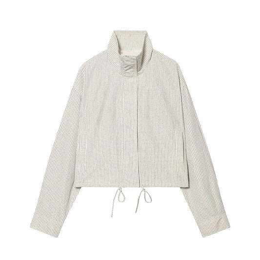Women's Jackets Coats Spring New Fashion Plaid Stand Collar Long Sleeves Loose Coats Streetwear Female Outerwear Chic Tops