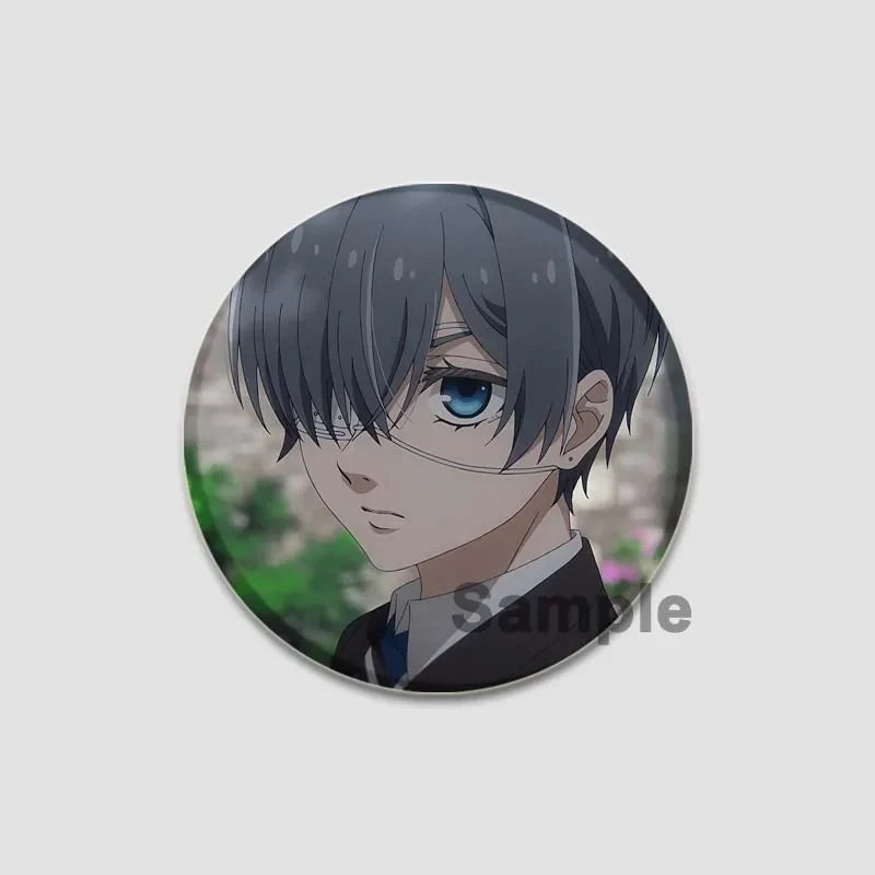 58MM Cartoon Comics Black Butler Creative DIY Badge Tinplate Plastic Pins Button Brooches for Backpack Accessories Jewelry Gifts