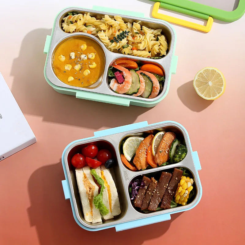 JUSTINLAU 304 Stainless Steel Lunch Box Compartment Leak-proof Student Office Workers Bento Box with Tableware Food Container