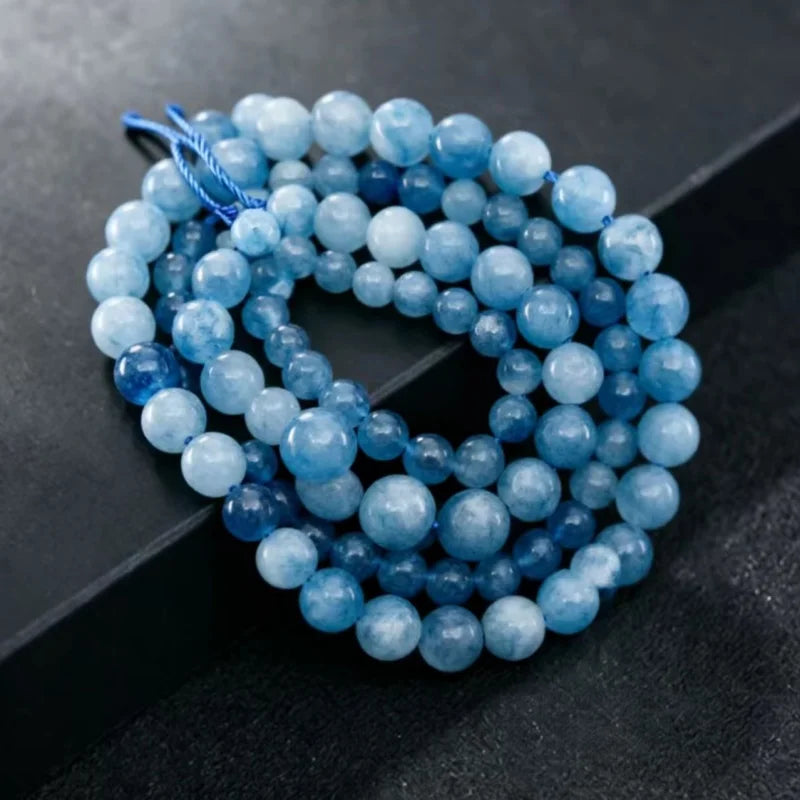 Natural Aquamarines Stone Beads Blue Round Gemstone Bead for DIY Bracelet Necklace Charms Jewelry Making Beaded Accessories