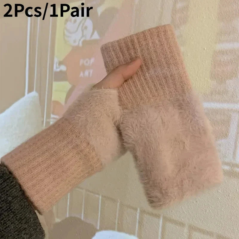 Women'S Luxury Plush Fleece-Lined Winter Gloves - Thick Warm Half-Finger Gloves with Elastic Cuffs Winter Gloves For Women